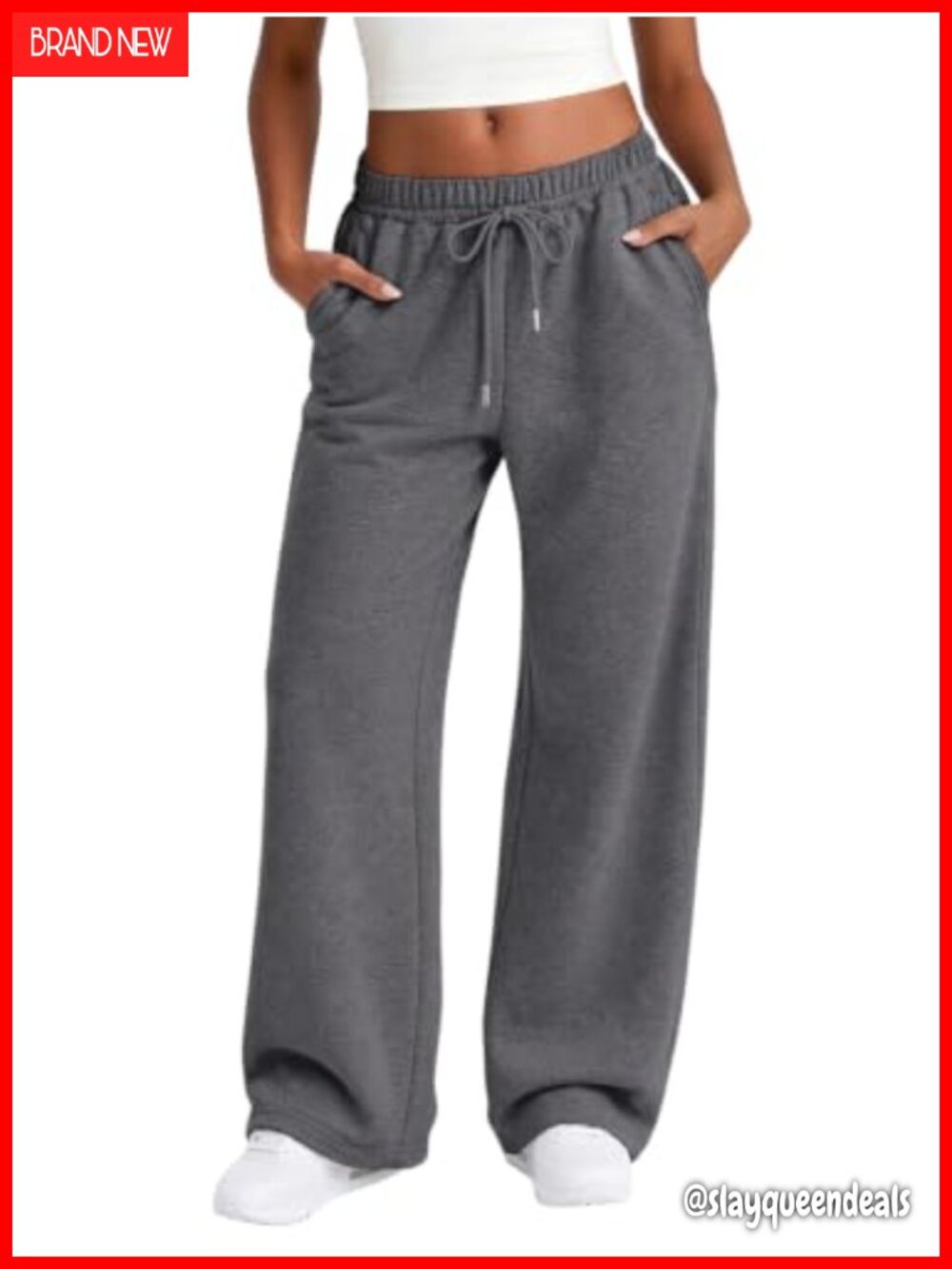 Women's High Waisted Wide Leg Drawstring Sweatpants with Pockets 60% Cotton